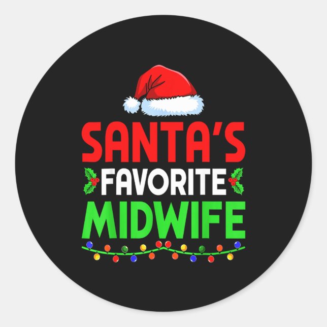 Sticker Rond Groovy Santa's Favorite Midwife Nurse Christmas Sa (Devant)