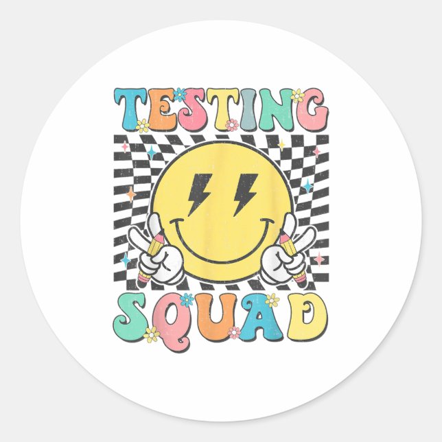 Sticker Rond Groovy Test Day Testing Squad Motivation Teacher S (Devant)