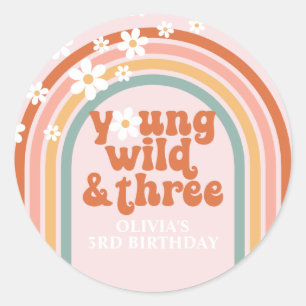 Sticker Rond Groovy Young Wild Trois anniversaire arc-en-ciel 3