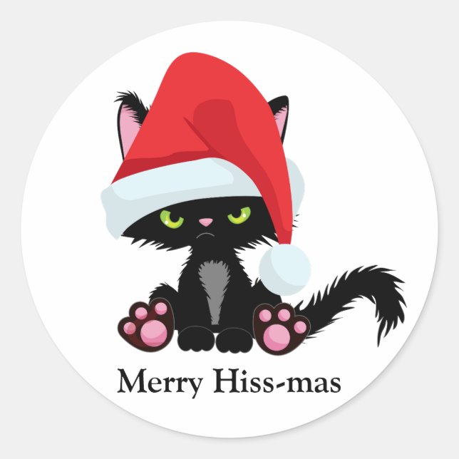 Sticker Rond Gros Grumpy Chat Noir Noël (Devant)