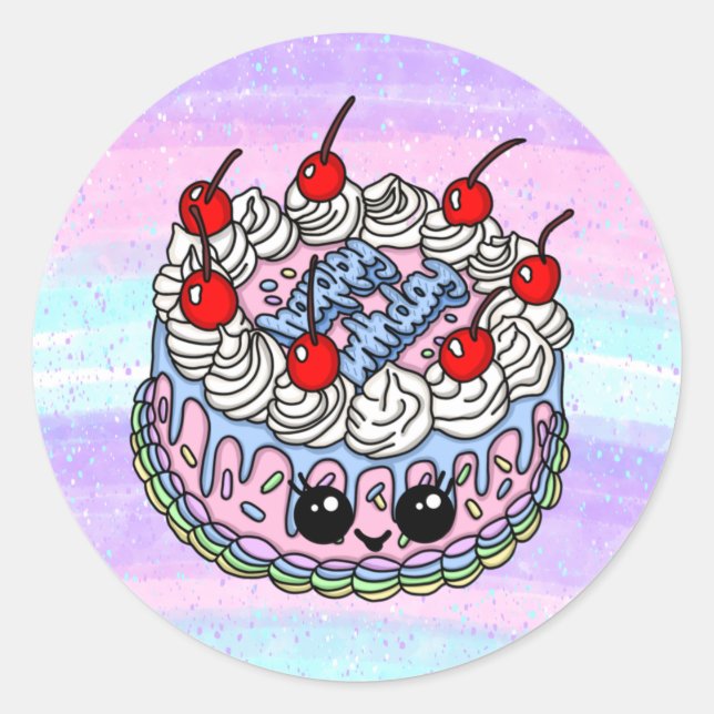 Sticker Rond Gros Joyeux Anniversaire Whimsical Main dessiné Gâ (Devant)