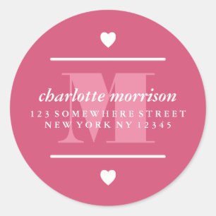 Sticker Rond Gros Monogramme Coeurs & Lignes Rose