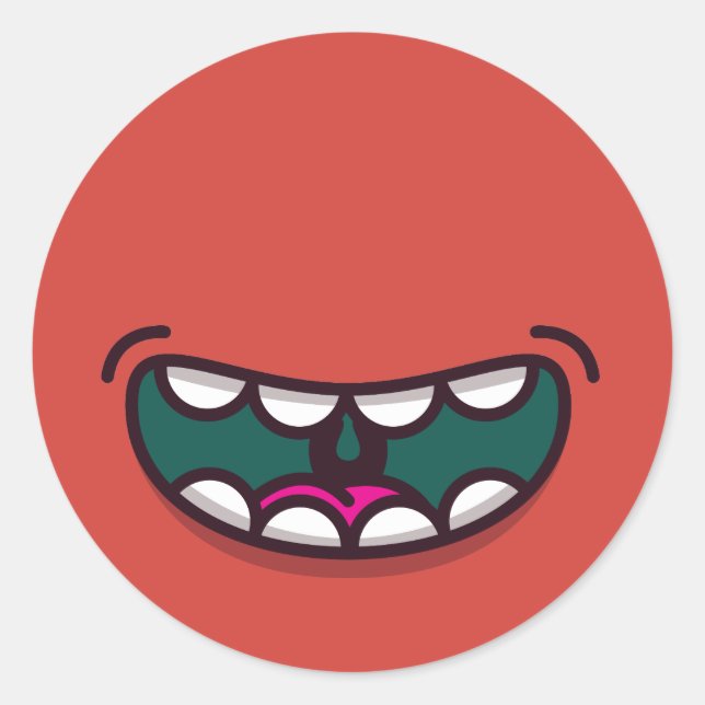 Sticker Rond Gros Monstre De Bouche Drôle. (Devant)