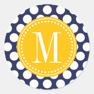 Sticker Rond Gros Pois de la marine et du jaune