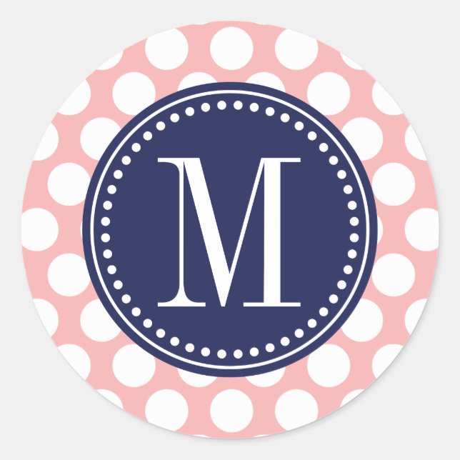 Sticker Rond Gros Pois de la Marine et du Rose (Devant)