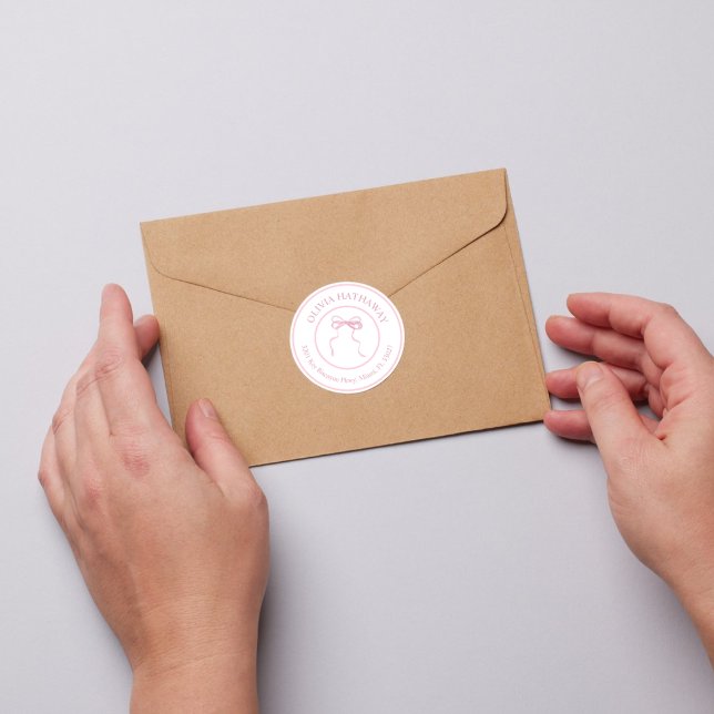 Sticker Rond Gros Ruban Coquette Bow Rose Adresse de retour (Créateur téléchargé)