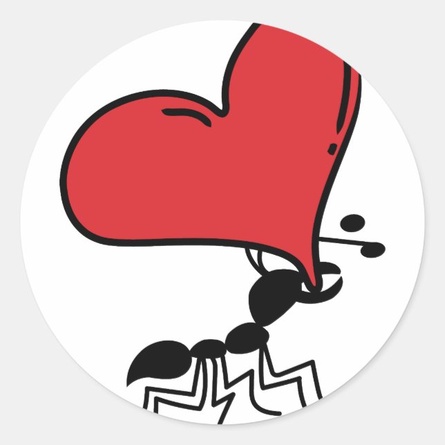 Sticker Rond Grosse fourmi de coeur, beaucoup de fourmi d'amour (Devant)