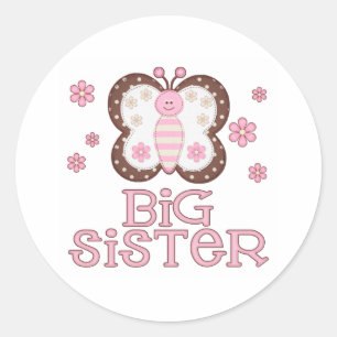 Sticker Rond Grosse soeur papillon rose
