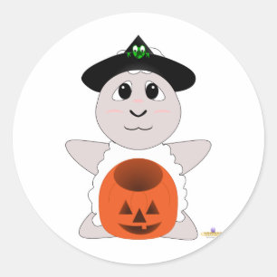 Sticker Rond Grosse Sorcière blanc mouton