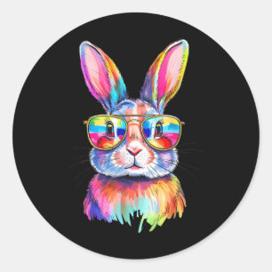 Sticker Rond Grotte drôle Rabbit de Pâques Sungles Tie Dye Homm