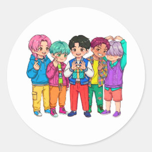 Sticker Rond Groupe de garçons KPOP Cœur