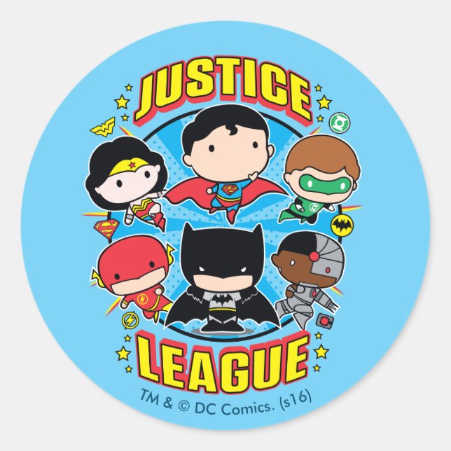 Sticker Rond Groupe de la Ligue de la justice de Chibi (Devant)