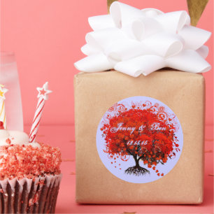 Sticker Rond Grove forestière Sceau Mariage de feuilles rouges