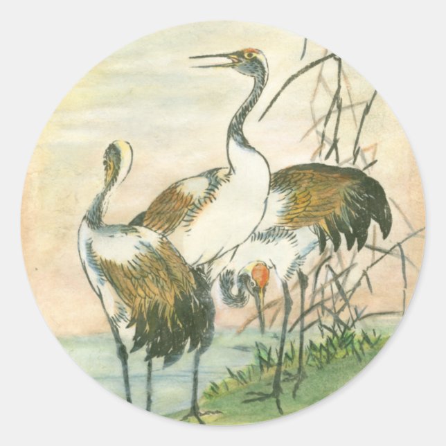 Sticker Rond Grues orientales au bord de l'eau (Devant)