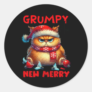 Sticker Rond Grumpy est le nouveau joyeux chat de Noël Sarcasti