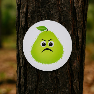 Sticker Rond Grumpy Fuzzy Pear Visage Fruit drôle Caractère