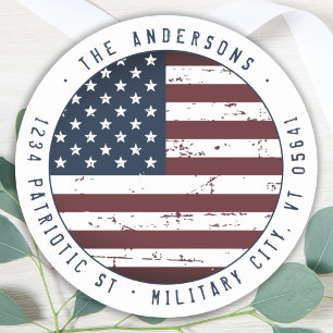 Sticker Rond Grunge American Flag Adresse de retour personnalis