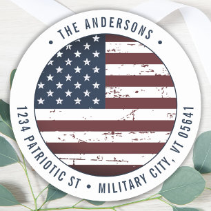 Sticker Rond Grunge American Flag Military Return Adresse