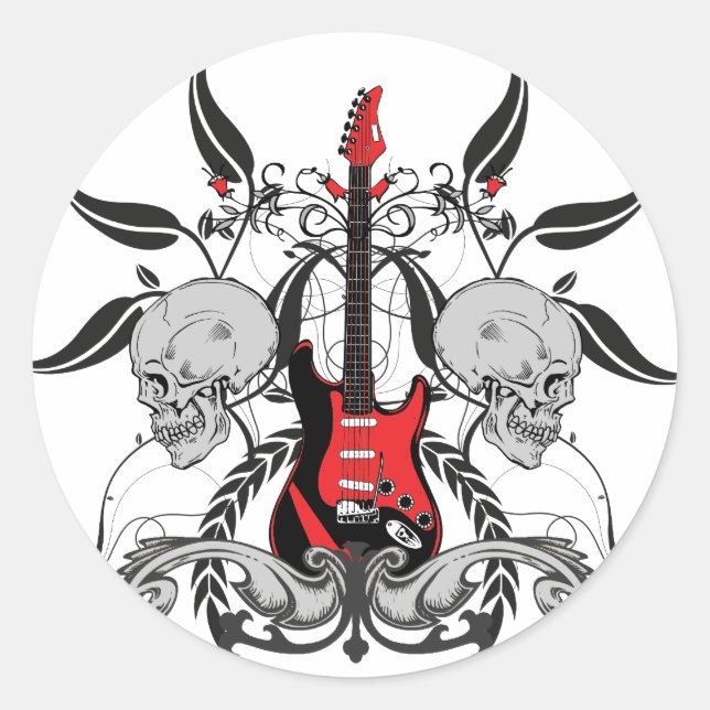 Sticker Rond Grunge Guitare et le crâne (Devant)