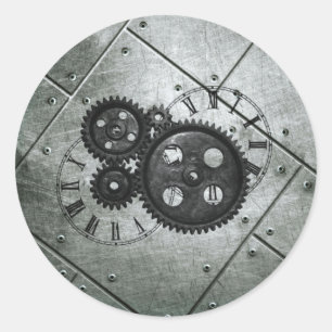 Sticker Rond Grunge Steampunk Horloges et engrenages