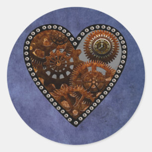 Sticker Rond Grunge Steampunk Horloges et engrenages Coeur