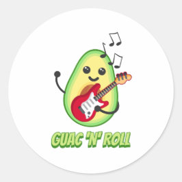 Sticker Rond Guac 'n' Roll ! Dessin musical à l'avocat mignon