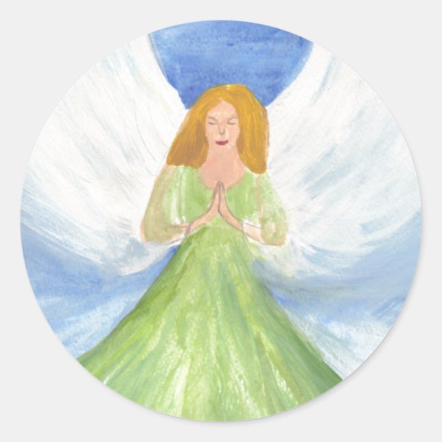 Sticker Rond Guardian Angel Catholique Ailes Prière (Devant)