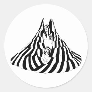 Sticker Rond Guardian Angel Femme avec petite fille Art