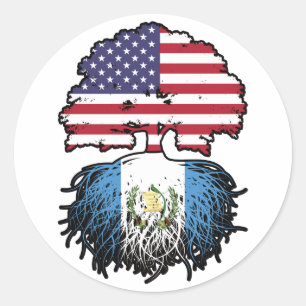 Sticker Rond Guatémaltèque-États-Unis Drapeau des racines d'arb