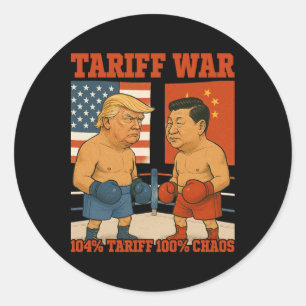 Sticker Rond Guerre Tarifaire Drôle Trump Vs Xi Jinping Boxing