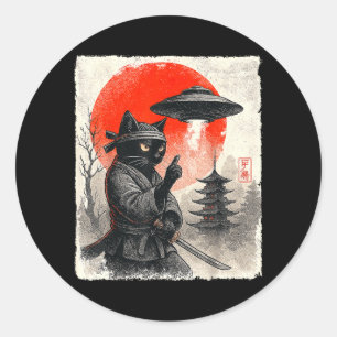 Sticker Rond Guerrier Chat Ninja Samouraï UFO Anime Japonais Dr