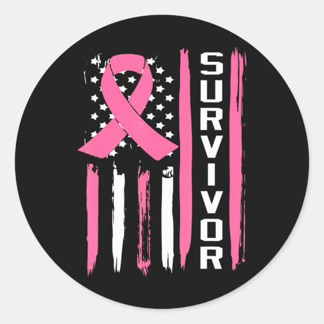 Sticker Rond Guerrier du drapeau du cancer du sein (Devant)