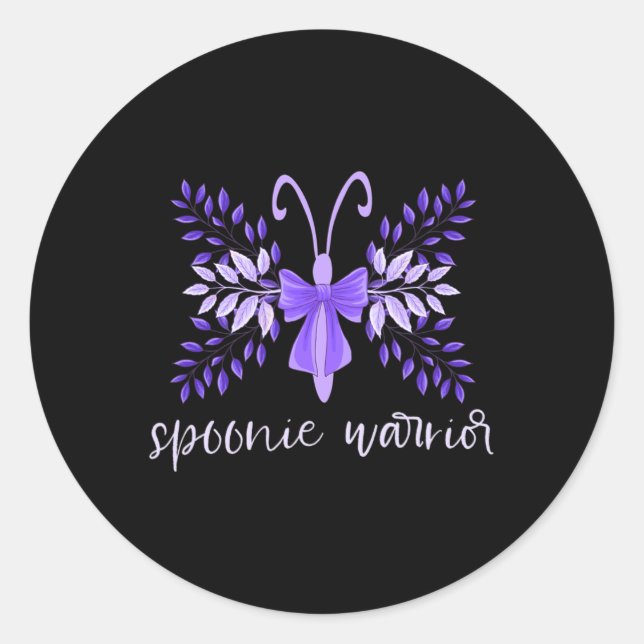 Sticker Rond Guerrier Fibro Lupus Migraine Purple Floral Butter (Devant)
