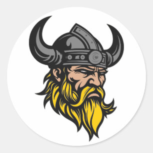 Sticker Rond Guerrier viking avec longue barbe dans un casque