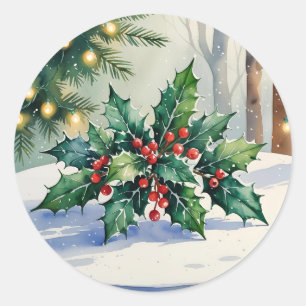 Sticker Rond Gui de Noël Mistletoe Fêtes Aquarelle