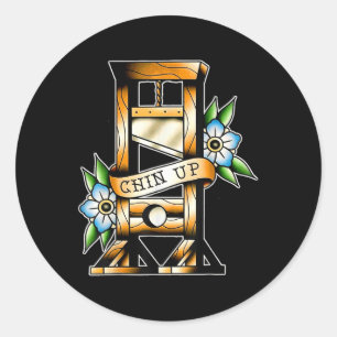 Sticker Rond Guillotine Tatouage Traditionnel Drôle Chin Haut S