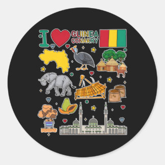 Sticker Rond Guinée Conakry Dessin à la main Symboles Carte Dra