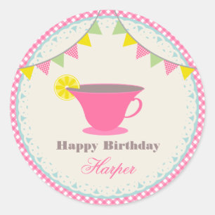 Sticker Rond Guingan de rose de thé d'anniversaire