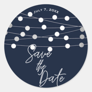 Sticker Rond Guirlande de lumières argentées bleues Mariage Sav