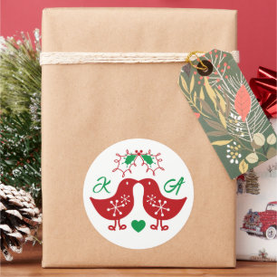 Sticker Rond Guirlande de Noël initiale de gui poussins embrass