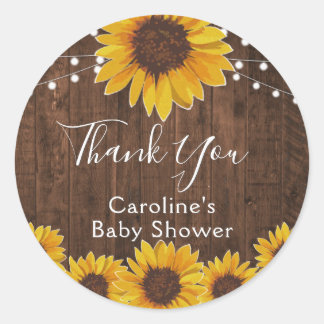 Sticker Rond Guirlande de tournesols rustiques pour Baby Shower
