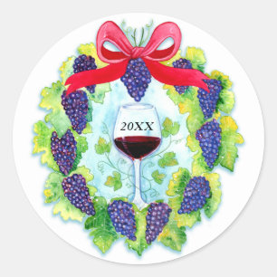 Sticker Rond Guirlande de vacances de raisins de vin rouge avec