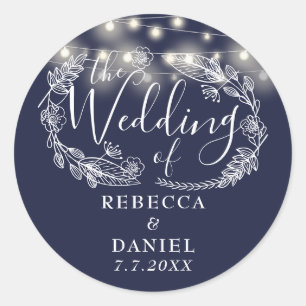 Sticker Rond Guirlande Lumineuse Florale Bleu Marine Mariage