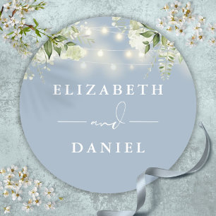 Sticker Rond Guirlandes Lumineuses Florales Bleu Poussiéreux Ca