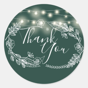 Sticker Rond Guirlandes lumineuses vert émeraude Merci pour les