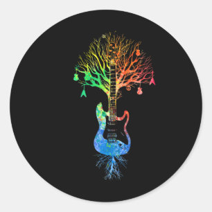 Sticker Rond Guitare Acoustique Arbre De Vie Guitariste