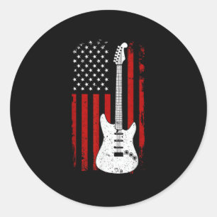 Sticker Rond Guitare américain drapeau américain lecteur de mus