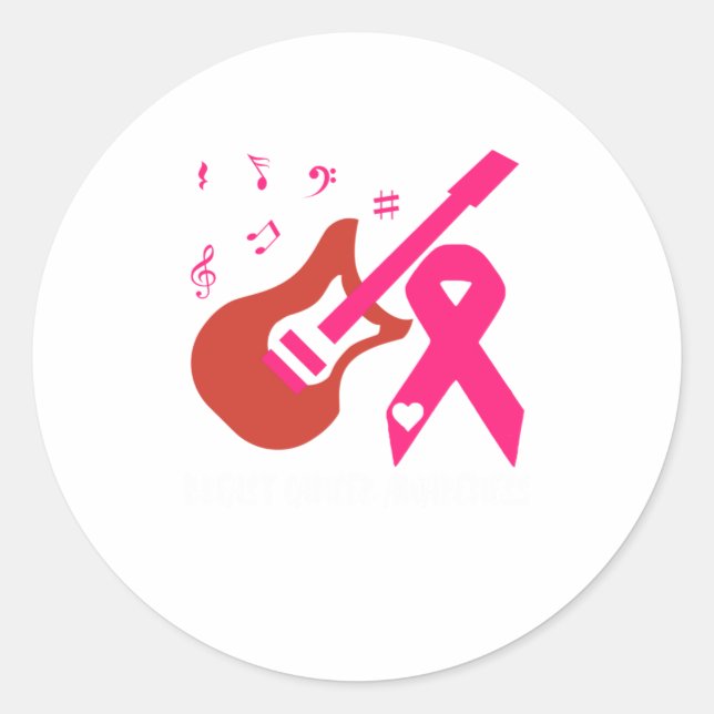 Sticker Rond Guitare Avec Ruban Rose Sensibilisation au cancer  (Devant)