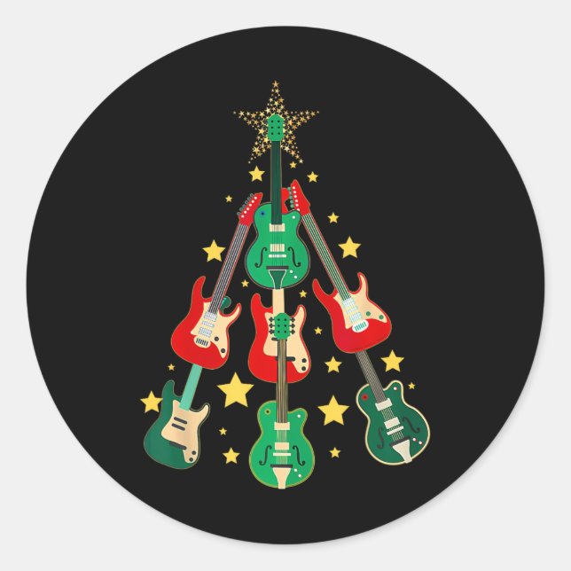 Sticker Rond Guitare cool Noël Arbre Guitare Noël (Devant)