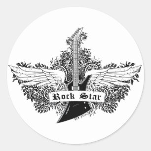 Sticker Rond Guitare ~ Electric Guitar Rock Star